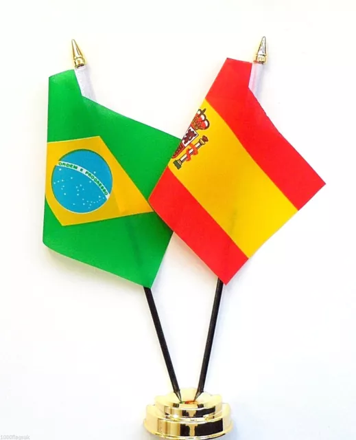 Brazil & Spain Double Friendship Table Flag Set