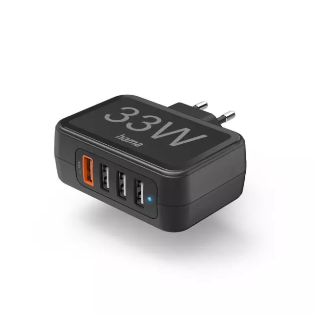 Hama 125125 Chargeur Rapide 4 Ports Qualcomm Quick Charge 4x USB 33 Watt