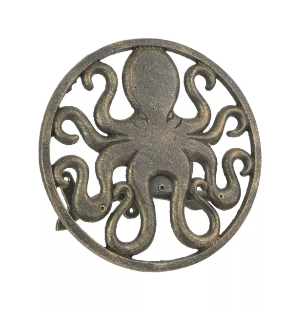 Zeckos Cast Iron Octopus Decorative Wall Mounted Hanging Garden Hose Holder