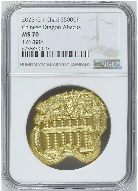 NGC MS70 2023 Chad Chinese Dragon Abacus Silver coin Gilt 1oz Fortune Symbol