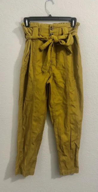 Who What Wear Paper Bag 100% Cotton Golden Mustard Color Pants - Size 2