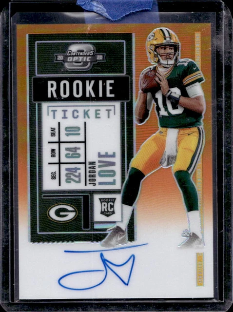 2020 Contenders Optic Jordan Love Orange Prizm Rookie RC Ticket Auto #18/50