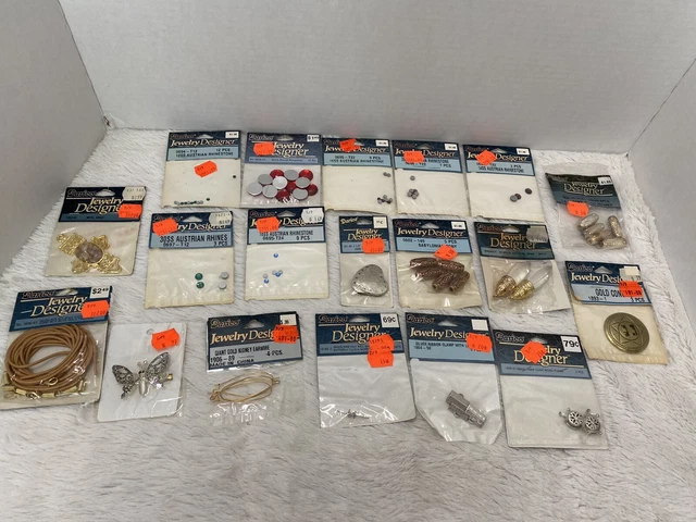 VTG Darico Jewelry Making Supplies Beads Charms Rhinestones Clasps 19pc Lot New