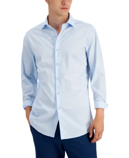Bar III Mens Slim-Fit Performance Light Blue Small Button Down Shirt
