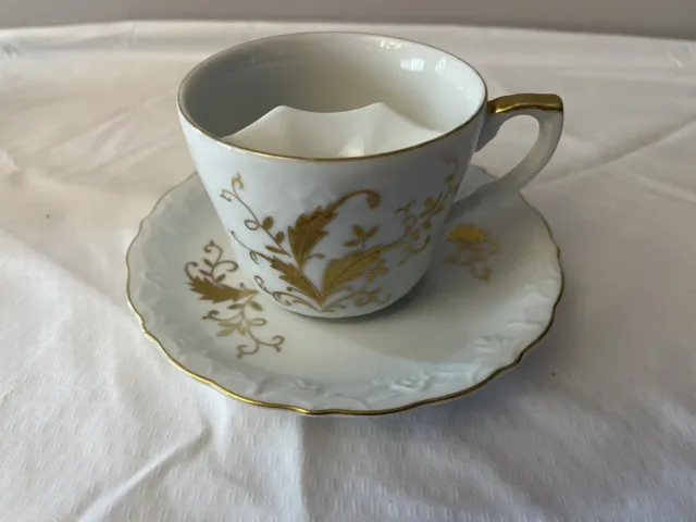 Vtg Lefton Mustache Tea Cup Saucer Set Hand Painted Gold Leaf Teacup