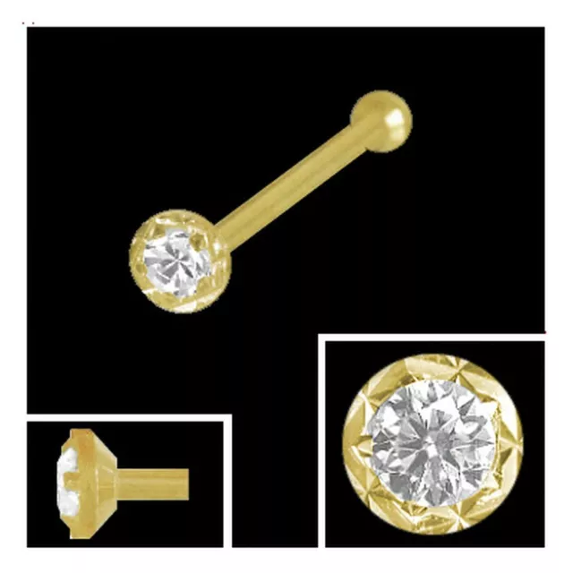 750 Gold Nasenpiercing  2,0 mm diamantiert mit Zirkonia Nasenstecker Kugelstift