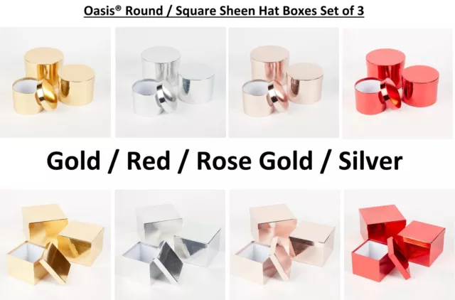 Sheen Lined Oasis® Flower Hat Boxes Sets of 3 Choice Of 10 Colours Floristry