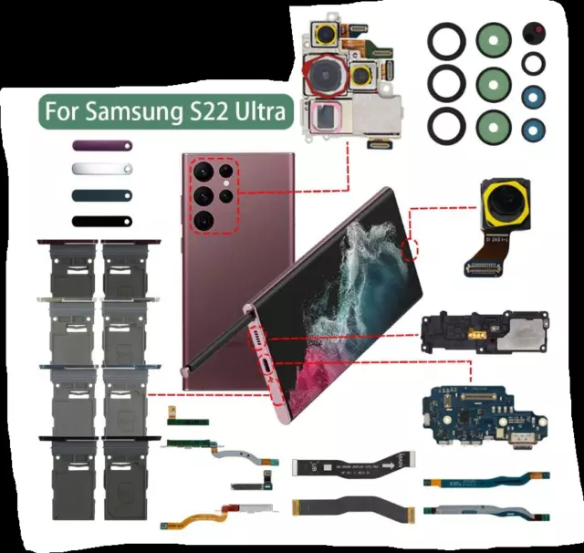For Samsung Galaxy S22 Ultra 5G SM-S908U Lot Repair Parts Loudspeaker Camera New