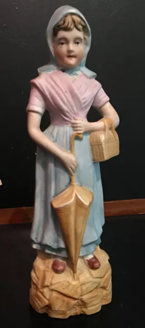 Statuette Jeune Fille Au Parapluie Porcelaine Biscuit Polychrome Numeroté