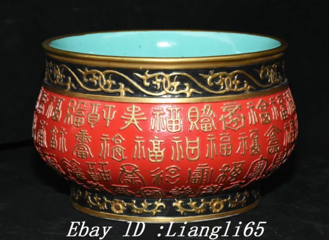 6.7''Qing Qianlong markierte rote Glasur Gold Fu Wort Crock Topf Jar