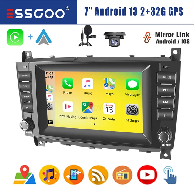 Autoradio CarPlay Android 13 2+32G GPS + KAM per Mercedes CLK/C Classe W203 W209