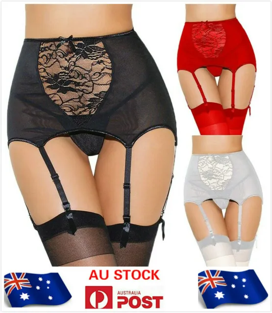 Au Stock High Waist Lace Suspenders Garter Belt With G-String 2 Pcs Set Hos015