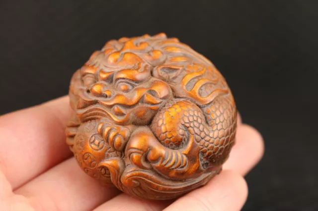 Collectable chinese old boxwood handmade Qilin Pixiu kirin netsuke Statue