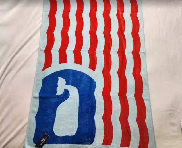 New Vineyard Vines whale waving flag terry beach towel