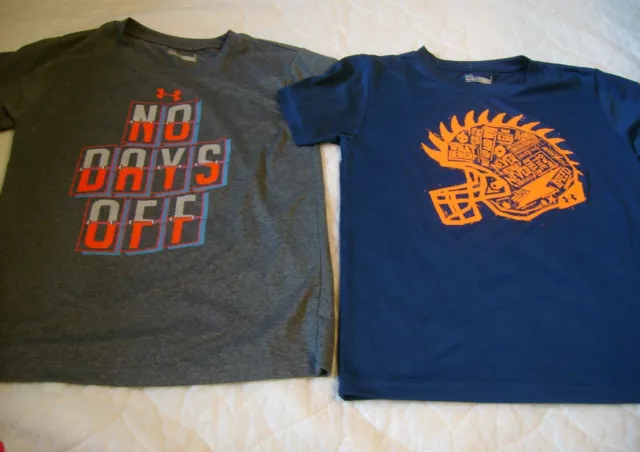 Boys UNDER ARMOUR Lot of 2 Tops Shirts Heat Gear Size 7 Gray BLUE Football