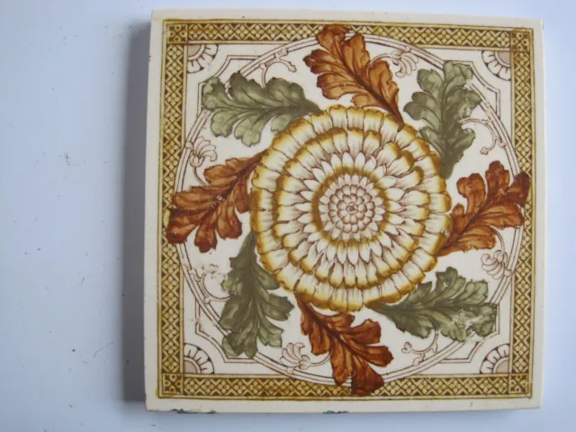 Antique Victorian Print & Tint Sunflower & Oak Leaves Wall Tile - Corn Bros?