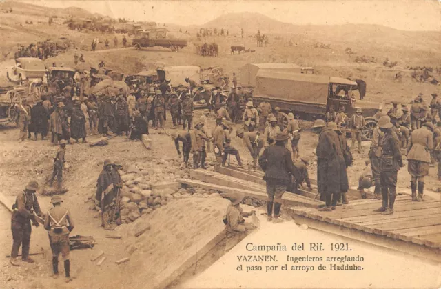 Cpa Maroc Campana Del Rif 1921 Yazanen Ingenieros Arreglando El Paso Por El Arro