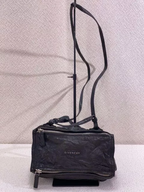 GIVENCHY Pandora Mini Shoulder Bag Crossbody Leather Black Logo Japan Used