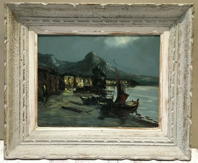 Paysage Marin Port bateau voilier oceanattribué à Marcel STEBLER (1906-1966)