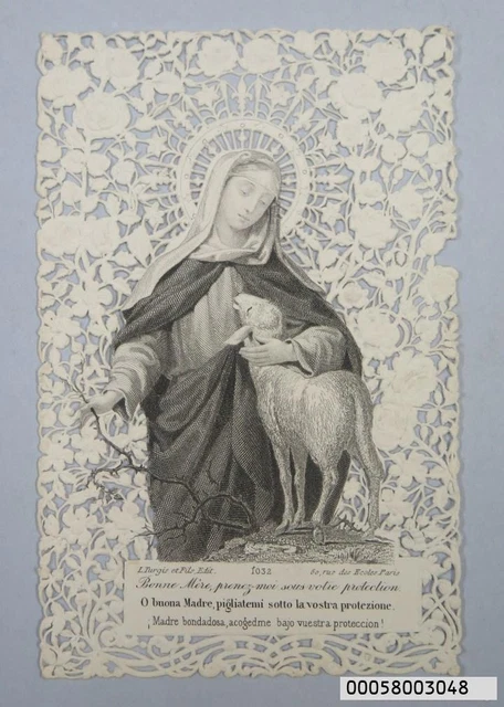 Antigua Y Precioa Estampa De Puntilla. Virgen Y Oracion