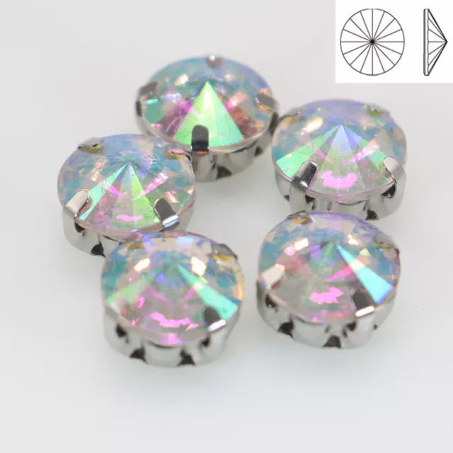 50 Clear AB Crystal Round Rivoli Sewing Rhinestones Gems Rose Montees Beads 8mm