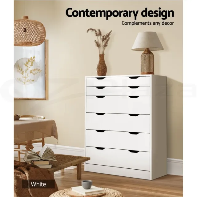 Artiss 6 Chest of Drawers Tallboy Dresser Storage Cabinet Bedroom White Oak 3