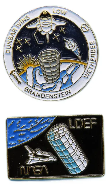 NASA PIN PAIR vtg STS-32 Space Shuttle COLUMBIA /LDEF Long Duration Exposure