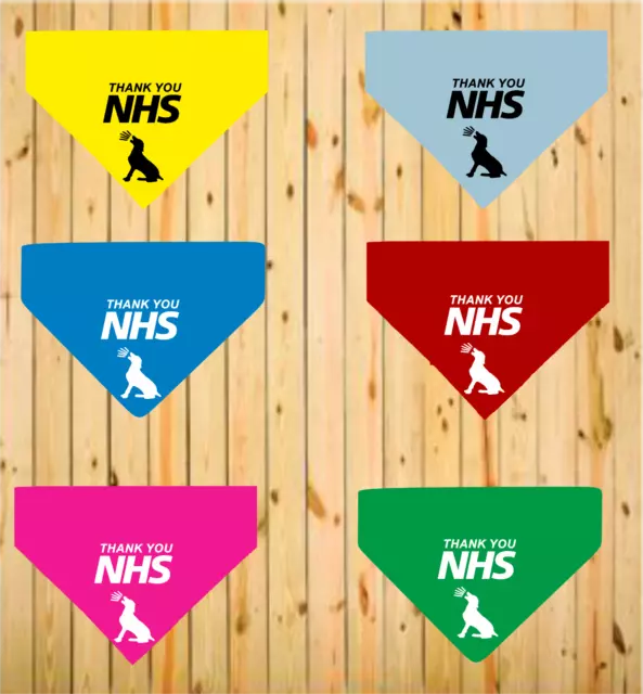 Thank You NHS Dog Barking Printed Dog Bandana 6 Colours 3 Sizes 10% Charity