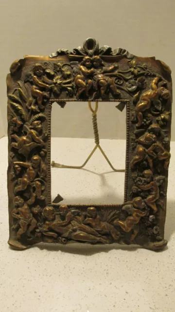 Antique Art Deco Victorian Easel Picture Frame Cherub Brass Frame