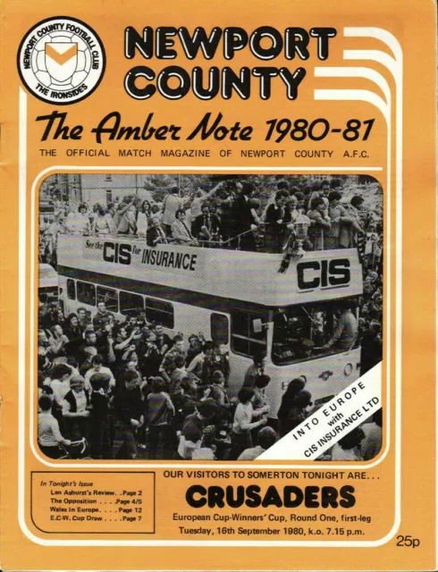 CWC - EC II 80/81 Newport County - Crusaders, September 16, 1980