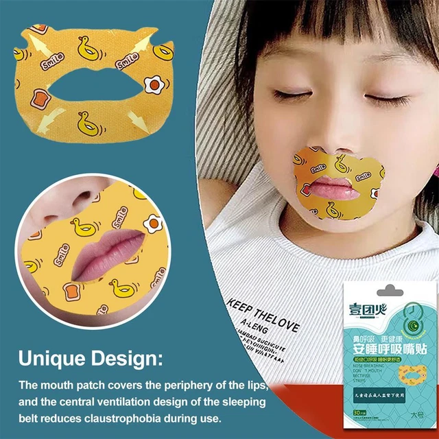 30 pegatinas antirronquidos para niños sueño nocturno nariz labio respiración boca T