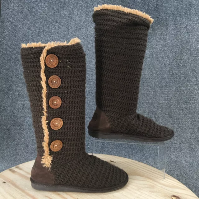Mukluks Boots Womens 8 Malena Knit Button Winter Tall Knee High Flats Brown