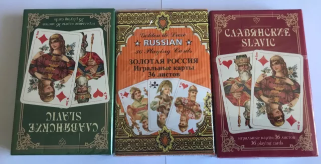 3 Decks 36 Playing Cards - Gold Russian / Slavic - "Piatnik" Austria