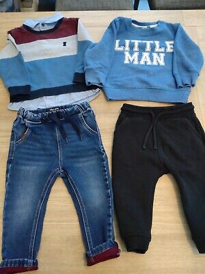 x2 Baby Toddler Boys Jeans Long Sleeved Top Jumper Outfits Age 12-18 Months Next