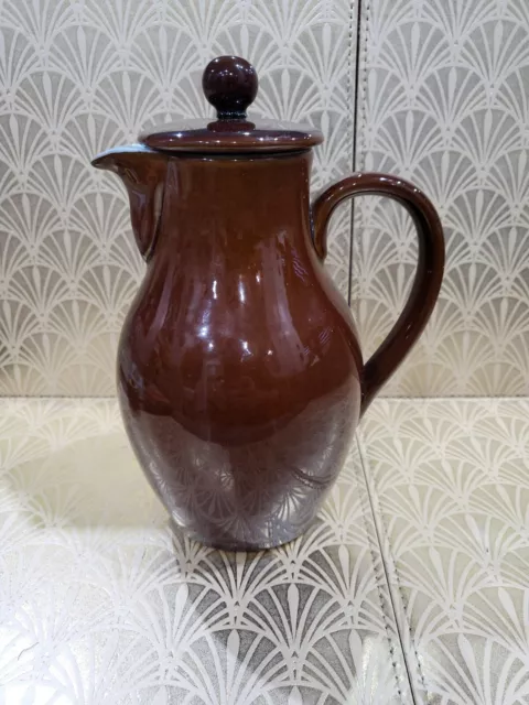 Vintage Retro DENBY Homestead Coffee / Tea Pot 1 1/2 pint Brown With Blue Inner