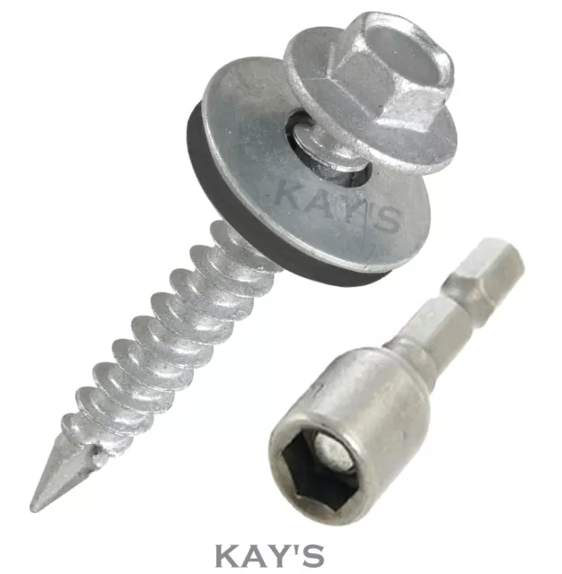 TEK ROOFING SCREWS HEX HEAD WITH SEALING WASHER FIXING TO TIMBER 6.3mm FREE BIT 2