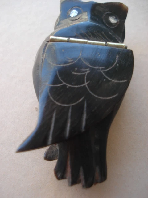 Boite  tabac à priser en forme de hibou chouette corne vintage
