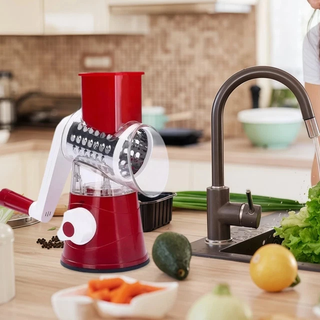 Rotating Fruit Cutter 3-IN-1 ROTARY FOOD Slicer Cheese Grater Fruit Vegetable Shredder Cutter ...