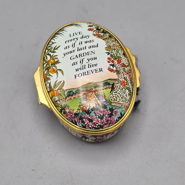 Halcyon Days Enamel Trinket Box Live Every Day As If It Were Your Last / Garden
