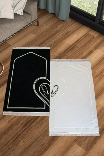 2 Heart Shaped Prayer Rugs for Valentines Day Prayer Rug for Couples Black White