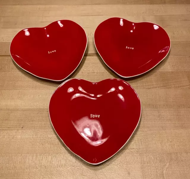 Pottery Barn Watercolor Heart Shaped Stoneware Appetizer Plates - Set Of 4  New