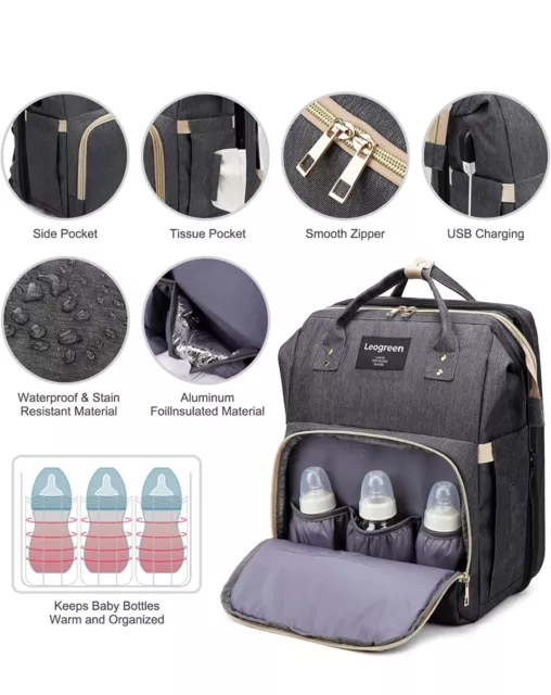 3 in 1 Multifunction Diaper Bag Large Capacity Backpack with Changing Station 