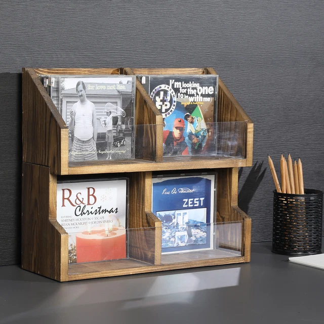 Burnt Wood DVD & CD Storage Box, Stackable Media Disc Jewel Case Rack, Set of 2