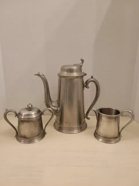 Coffee Tea Pot Pewter Sheffield England with Sugar and Creamer