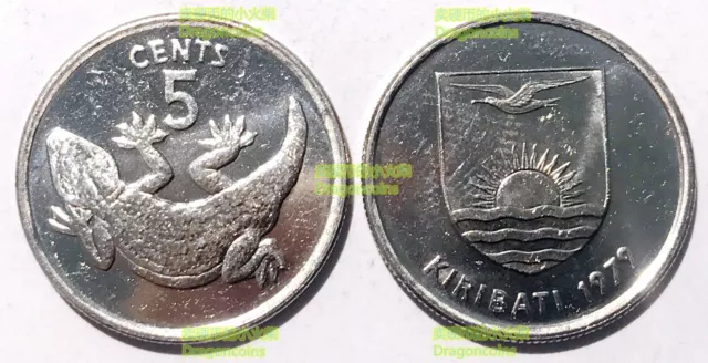 Kiribati 5 Cents 1979-1992 Magnetic TOKAI LIZARD Gecko UNC 19mm coin km3a