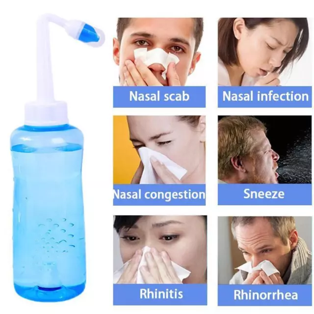 1/2pcs 300ML Nasal Flush Kit Sinus Rinse Nose Wash Bottle Irrigator Saline Sinus