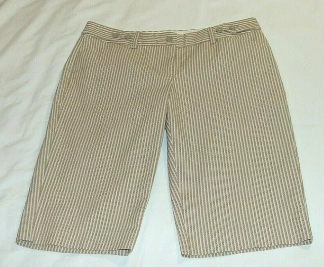 EXPRESS Brown & Cream STRIPED "EDITOR" Dressy BERMUDA Shorts Sz  2 (12.5 In)