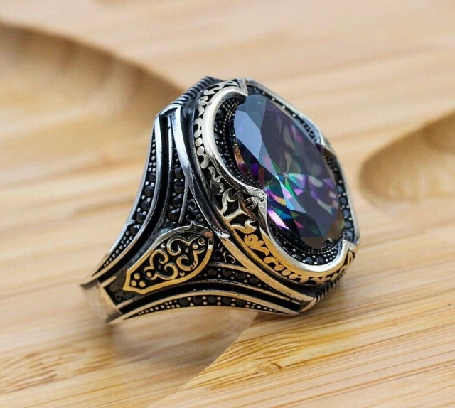Bague pour homme en topaze mystique faite à la main en argent 925k avec...