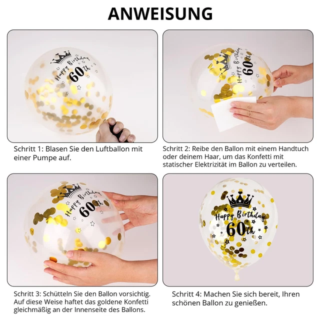 GoldRock 60. Geburtstag Deko Set - Komplett-Set Mit Luftballons, Banner & Lichterkette