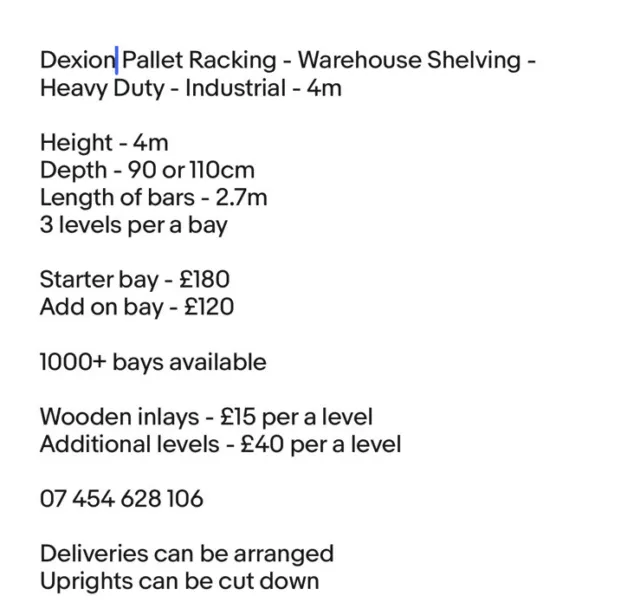 Dexion Pallet Racking - Warehouse Shelving - Heavy Duty - Industrial - 4m 2